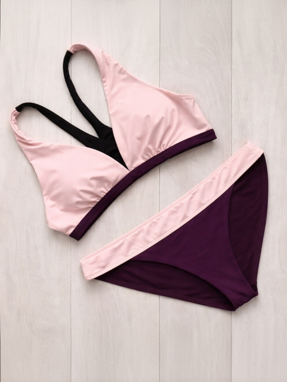 Athleta Women’s XL Mod Block Plunge Bikini Set Pink Purple Athletic Colorblock